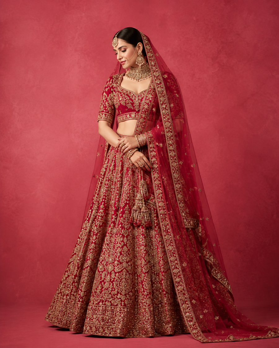 Bridal Lehenga - Red Zari