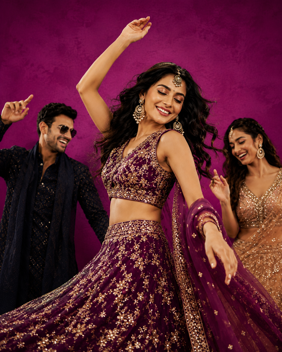 Georgette Party Saree - Wine Sequins