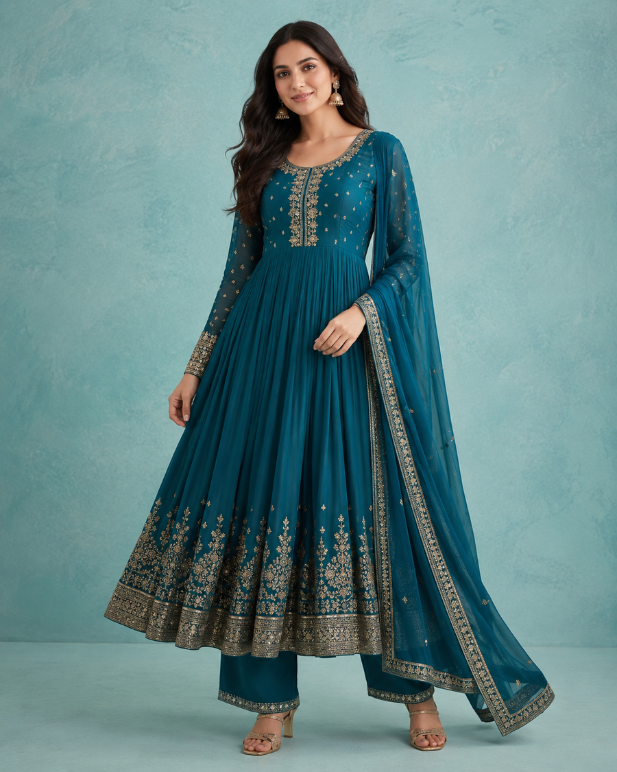 Anarkali Kurta Set - Teal